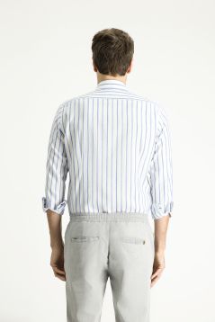 Long Sleeve Slim Fit Striped Sport Linen Shirt