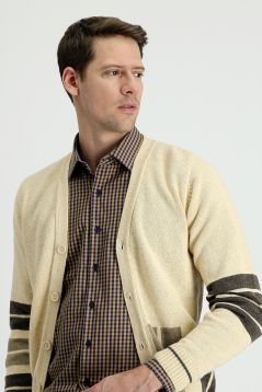 Regular Fit Wool Patterned Knitwear Cardigan