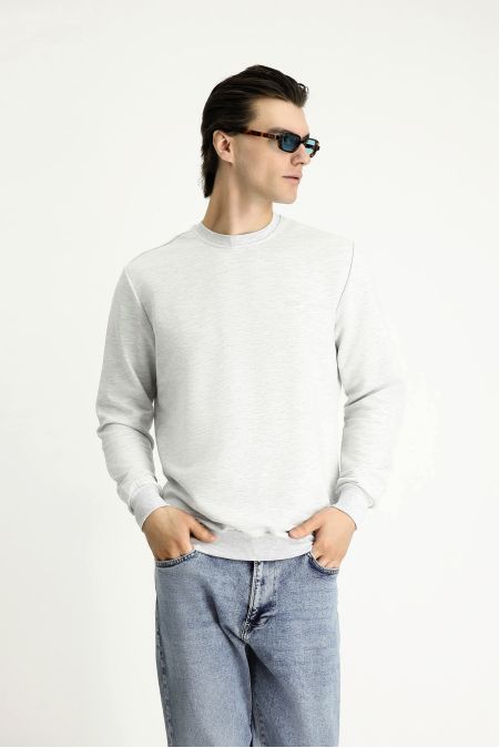 Rundhals Regular Fit Besticktes Baumwoll-Sweatshirt