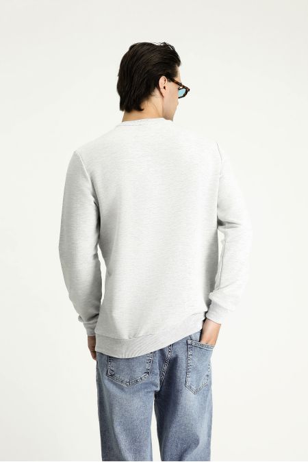 Rundhals Regular Fit Besticktes Baumwoll-Sweatshirt