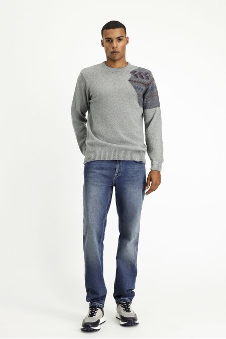 Pullover mit Rundhalsausschnitt, Gemusterte Wolle, Slim Fit