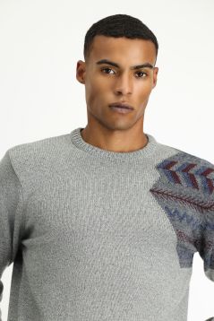 Crew Neck Patterned Wool Slim Fit Jumper