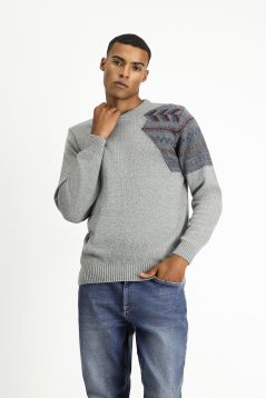 Pullover mit Rundhalsausschnitt, Gemusterte Wolle, Slim Fit