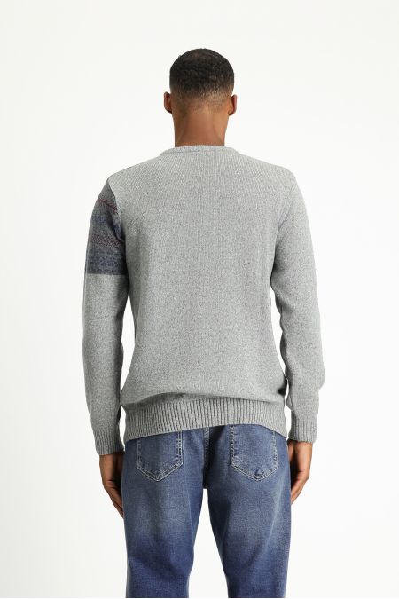 Crew Neck Patterned Wool Slim Fit Jumper