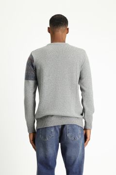 Crew Neck Patterned Wool Slim Fit Jumper