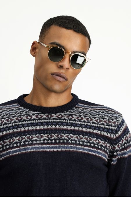 Crew Neck Patterned Wool Slim Fit Jumper