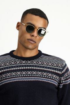 Crew Neck Patterned Wool Slim Fit Jumper