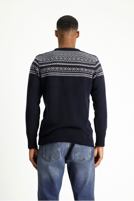 Pullover mit Rundhalsausschnitt, Gemusterte Wolle, Slim Fit