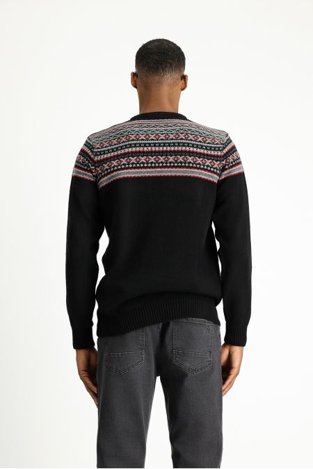 Rundhals-Slim-Fit-Gemusterter Wollstrickpullover