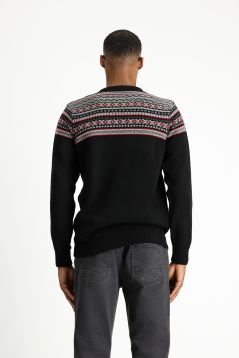 Crew Neck Patterned Wool Slim Fit Jumper