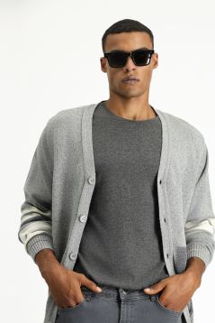 Regular Fit Wool Patterned Knitwear Cardigan