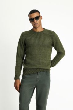 Crew Neck Patterned Wool Slim Fit Jumper