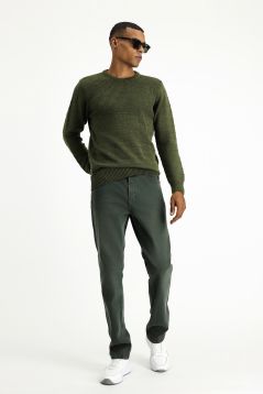 Crew Neck Patterned Wool Slim Fit Jumper