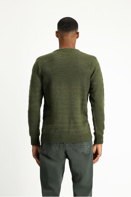 Crew Neck Patterned Wool Slim Fit Jumper