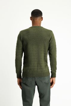 Crew Neck Patterned Wool Slim Fit Jumper