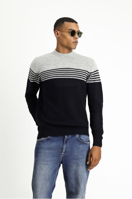 Bato-Kragen nahtlos gemusterter Strickpullover/Pullover, Slim Fit