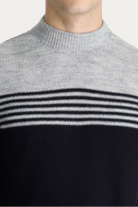 Bateau Neck Regular Fit Seamless Patterned Knit Sweater