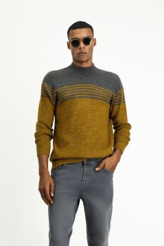 Bato Collar Slim Fit Seamless Patterned Knitwear Sweater/ Jumper