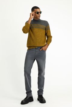 Bato-Kragen nahtlos gemusterter Strickpullover/Pullover, Slim Fit