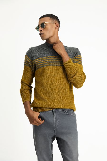 Bato Collar Slim Fit Seamless Patterned Knitwear Sweater/ Jumper