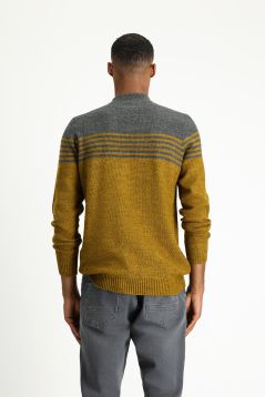 Bato-Kragen nahtlos gemusterter Strickpullover/Pullover, Slim Fit