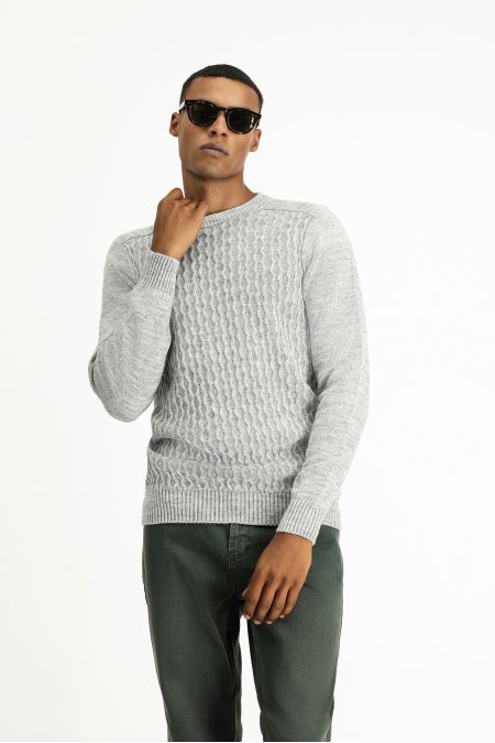 Rundhals Regular-Fit Nahtloser Gemusterter Strickpullover