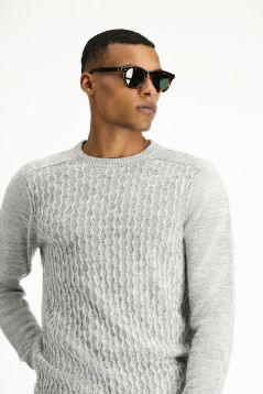 Rundhals Regular-Fit Nahtloser Gemusterter Strickpullover