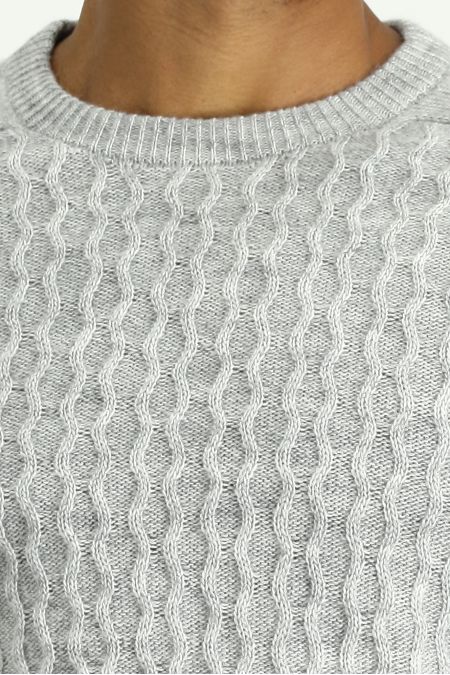 Crew Neck Regular Fit Seamless Patterned Knit Sweater