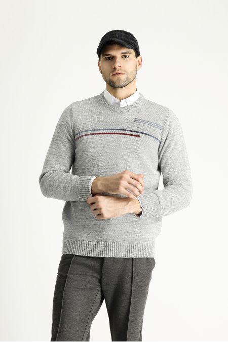 Crew Neck Regular Fit Patterned Knit Sweater