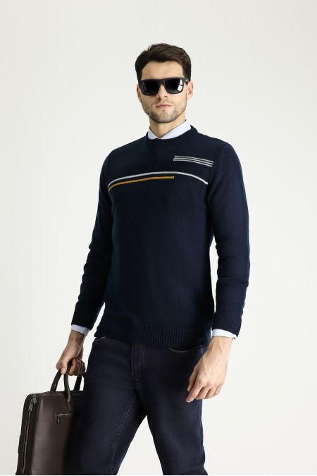 Rundhals Regular-Fit Gemusterter Strickpullover