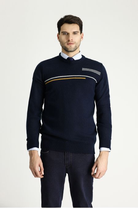 Rundhals Regular-Fit Gemusterter Strickpullover