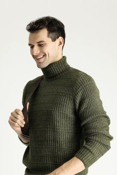 Rollkragen-Slim-Fit-Gemusterter Strickpullover