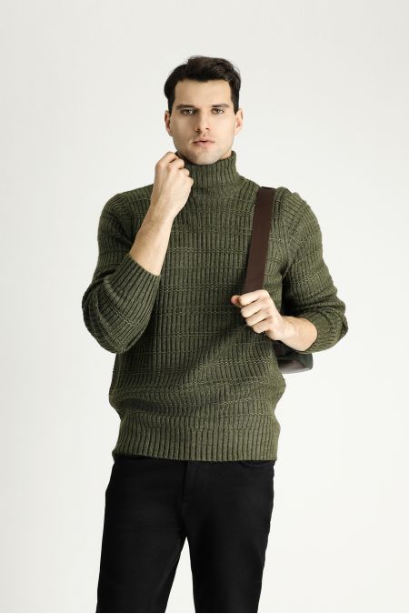 Rollkragen-Slim-Fit-Gemusterter Strickpullover