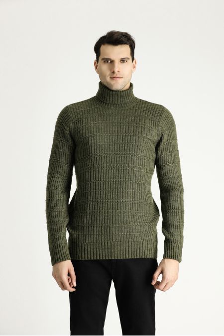 Rollkragen-Slim-Fit-Gemusterter Strickpullover