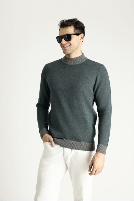 Bateau-Ausschnitt Slim-Fit Gemusterter Strickpullover