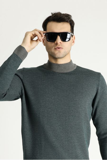 Bateau-Ausschnitt Slim-Fit Gemusterter Strickpullover