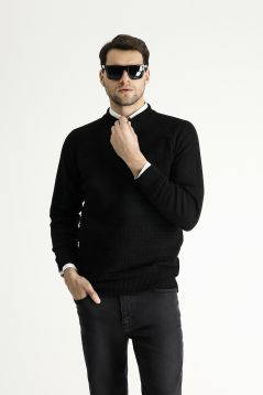 Bateau Neck Slim Fit Patterned Wool Knit Sweater