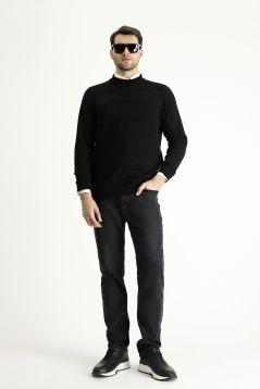 Bateau Neck Slim Fit Patterned Wool Knit Sweater