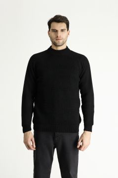 Bateau Neck Slim Fit Patterned Wool Knit Sweater