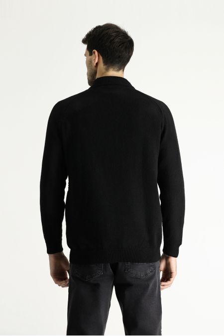 Bateau Neck Slim Fit Patterned Wool Knit Sweater