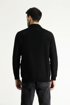 Bateau Neck Slim Fit Patterned Wool Knit Sweater