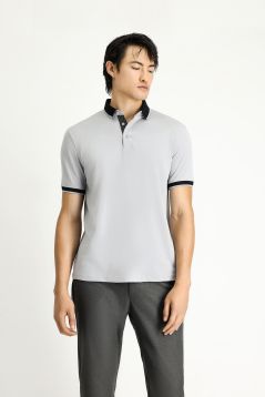 Polo-Kragen Regular-Fit Gemustertes Baumwoll-T-Shirt