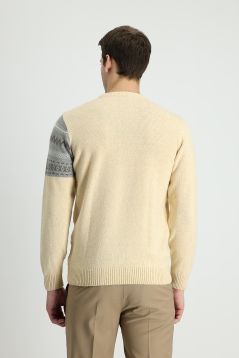 Crew Neck Patterned Wool Slim Fit Jumper