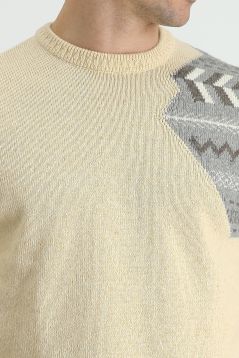 Crew Neck Patterned Wool Slim Fit Jumper