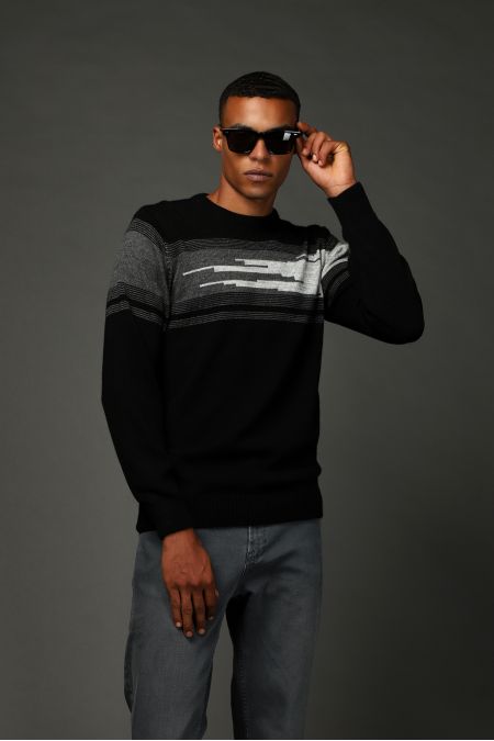 Crew Neck Regular Fit Striped Knit Sweater