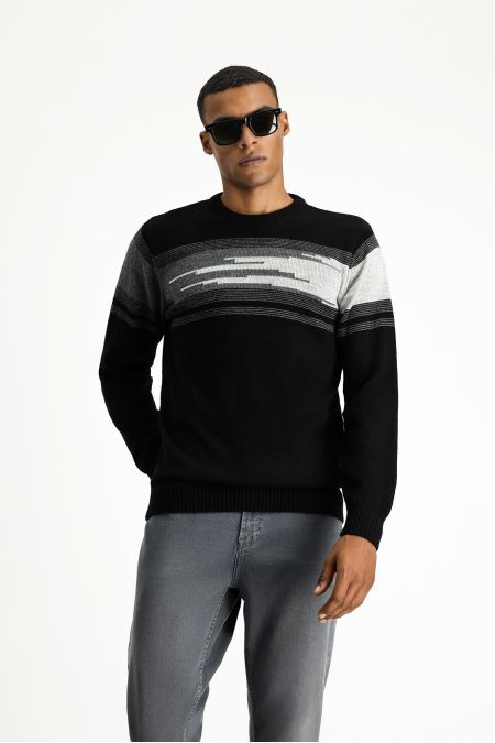 Crew Neck Regular Fit Striped Knit Sweater