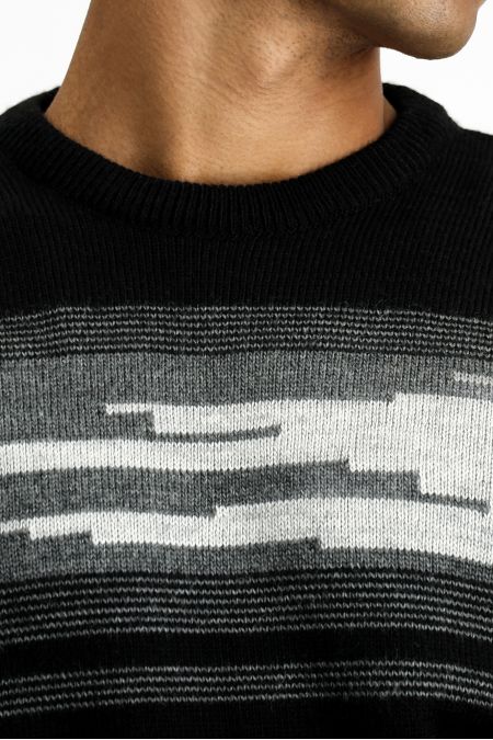 Rundhals Regular-Fit Gestreifter Strickpullover