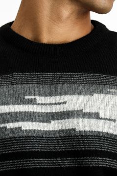 Crew Neck Regular Fit Striped Knit Sweater