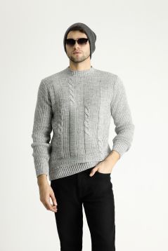 Crew Neck Patterned Wool Slim Fit Jumper