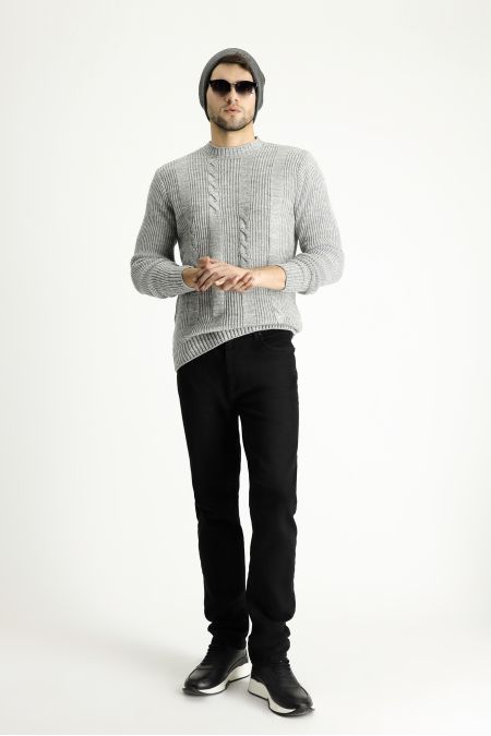 Crew Neck Patterned Wool Slim Fit Jumper